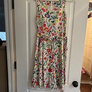 Boden White Midi Dress with Multicolor Floral Print